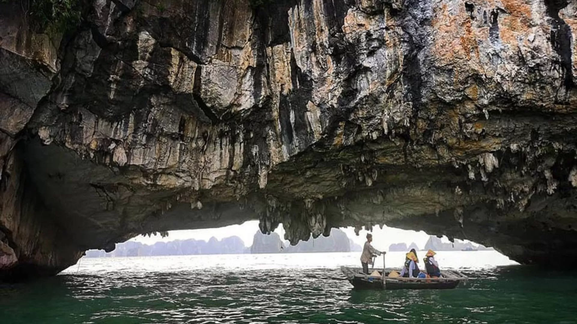 Bamboo boat ride through Halong Bay