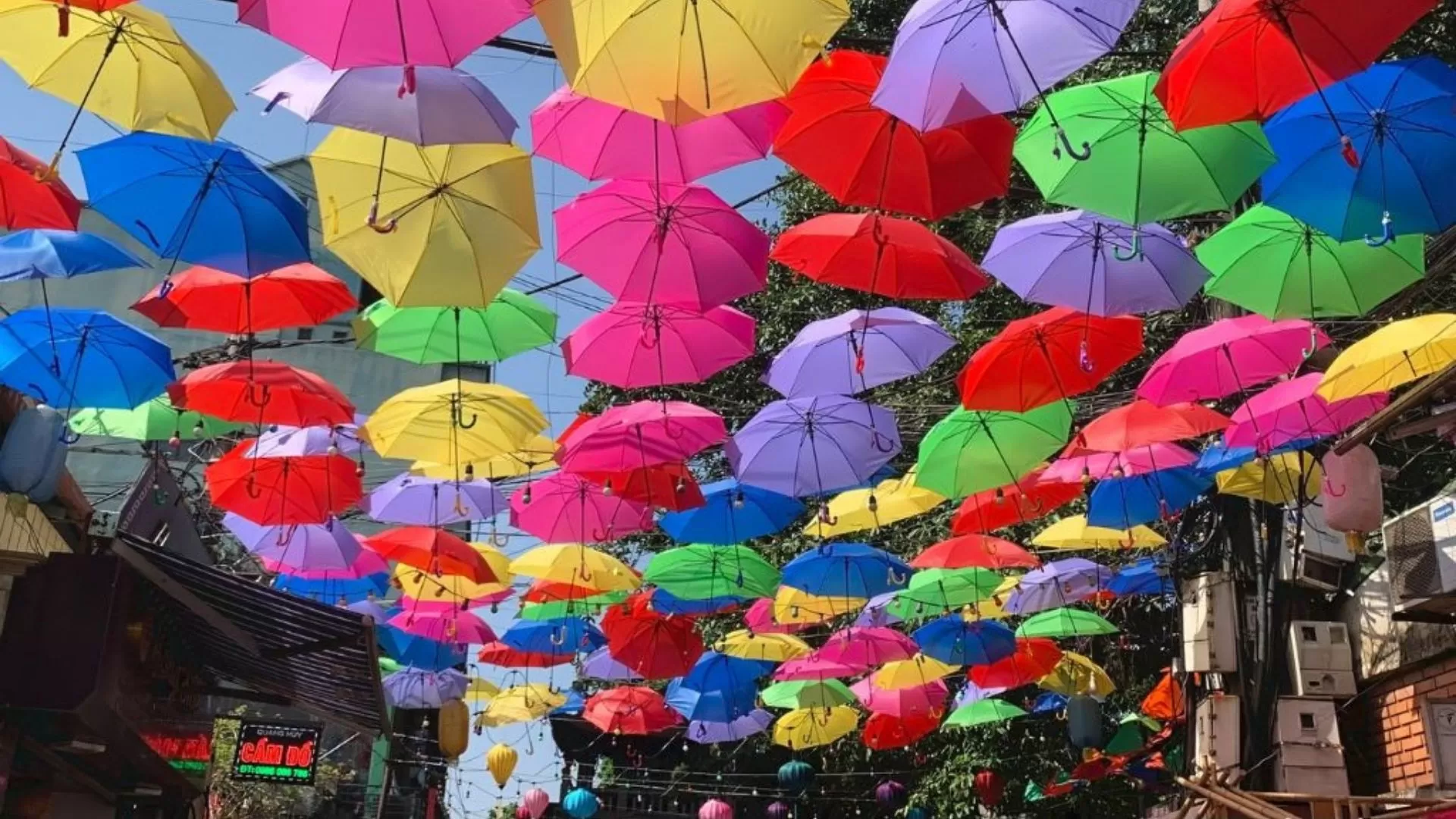 The colorful umbrella street
